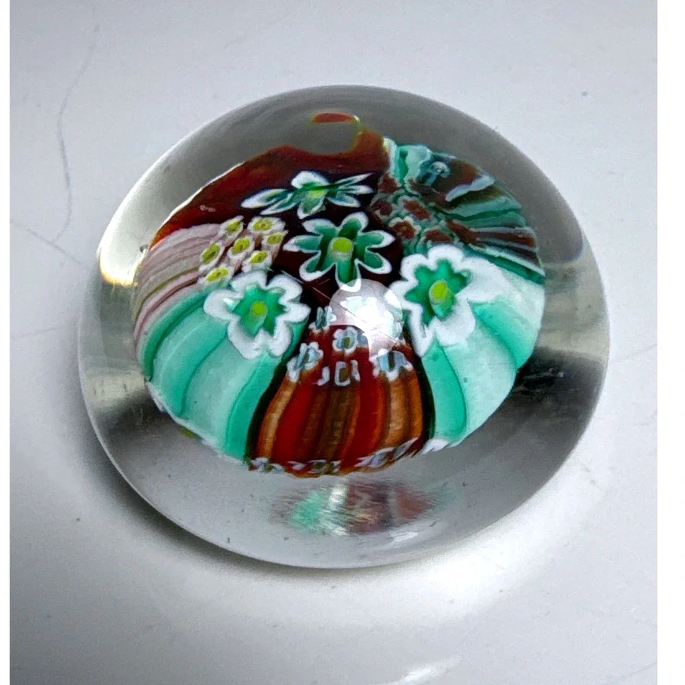 Vintage 2-Inch Millefiori Glass Paperweight Colorful Flower Canes